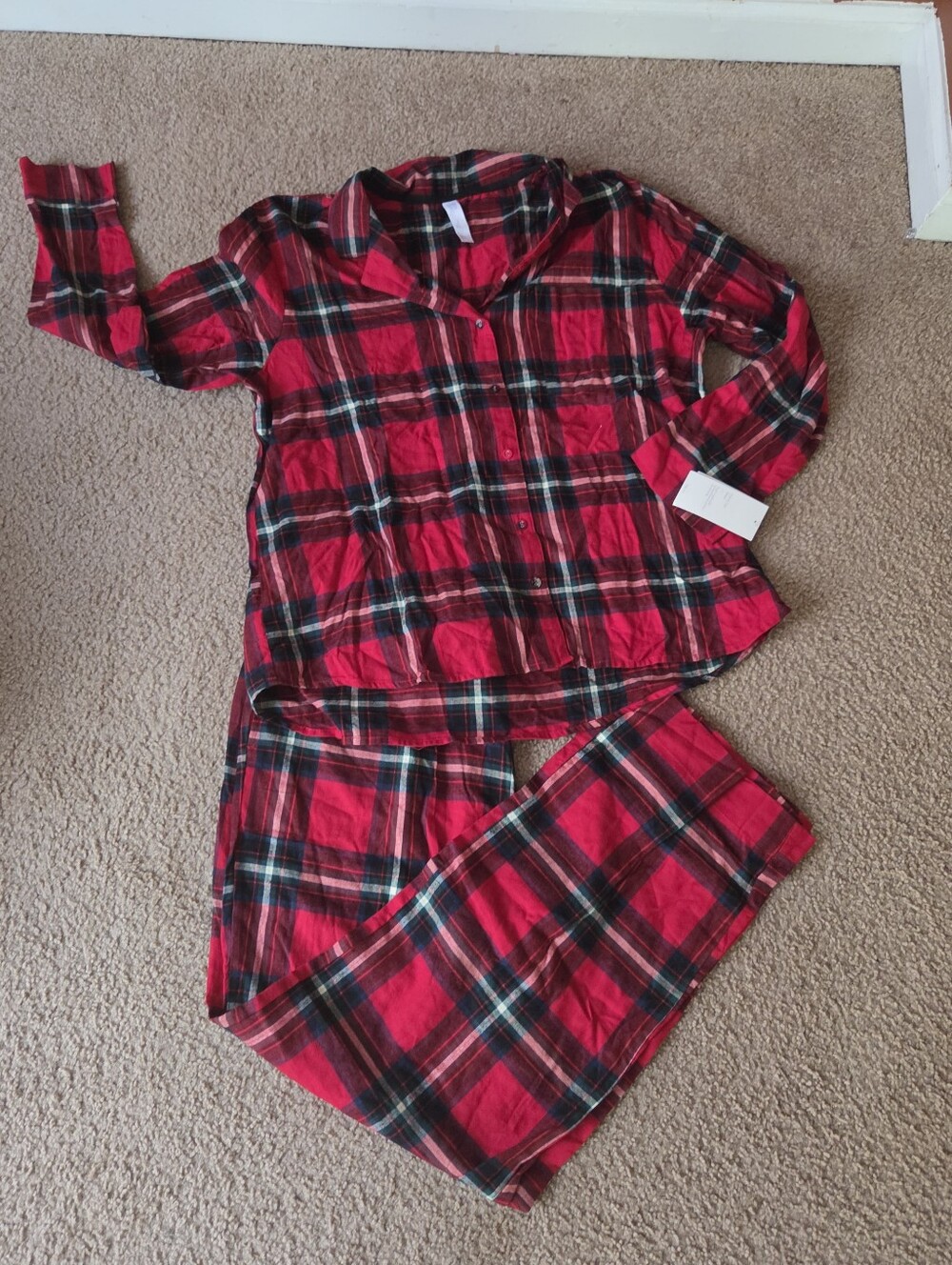 Stars Above Red Plaid Button-Up Pajama Set
